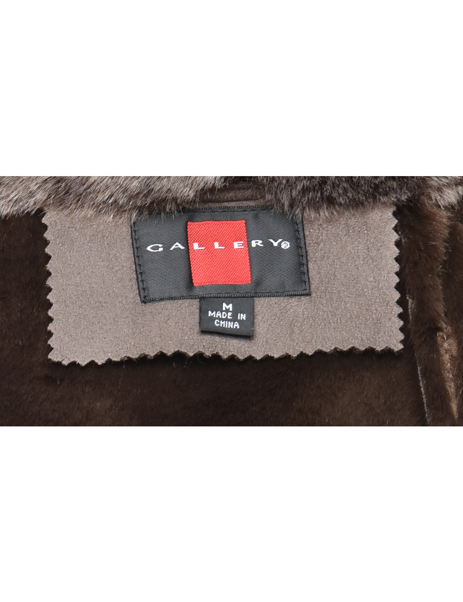 Single Breasted Faux Fur Coat - L